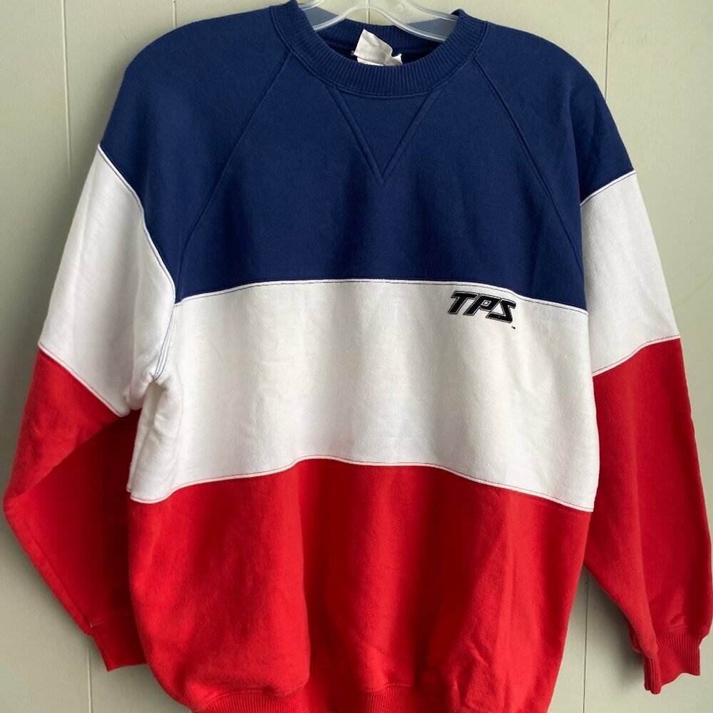 Vintage Louisville Slugger TPS Crew Neck Sweater Red White Blue Mens Size Large